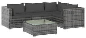 vidaXL 5-delige Loungeset met kussens poly rattan grijs