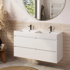 Plieger Kansas badmeubel 120cm met dubbele glans witte wastafel en 2 kraangaten wit mat