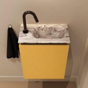 Mondiaz Ture DLux toiletmeubel 40cm ocher met wastafel glace rechts met kraangat