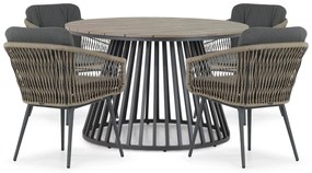 Tuinset Ronde Tuintafel 4 personen 125 cm Aluminium/wicker Taupe  Lifestyle Garden Furniture Western/Sorrento