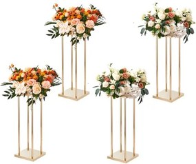 VEVOR Set van 4 vierkante bloemenkrukken 20x20x60cm Bloemenstandaard IJzeren bijzettafel Moderne bloemenzuil Goudkleurige galvanische plantenkruk Plantenstandaard Metalen standaard voor decoratie van bars, hotels en cafés