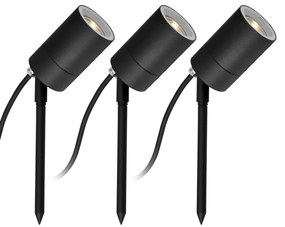 3x LED Pin Tuinspot Zwart met lichtsensor LED
