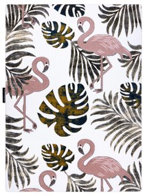 Tapijt PETIT GARDEN Flamingo's  blad motief monstera bladeren crème