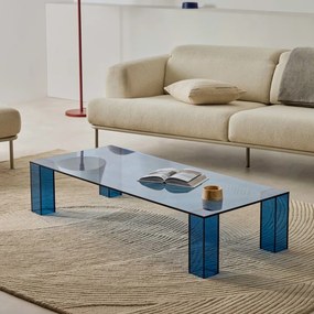 Kave Home Adularia Rechthoekige Salontafel Blauw Glas - 140 X 60cm.