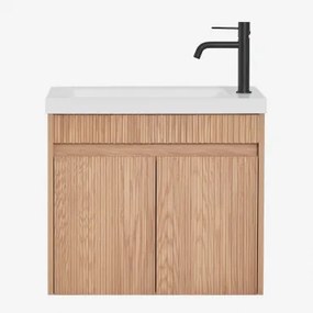 Narek Zwevend Houten Badkamermeubelset Met Geïntegreerde Wastafel Ash Brown & Spiegelloze & Mat Zwart ↑20 Cm Met Afvoerkraan Zonder - Sklum