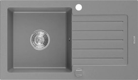Mexen Pablo granieten spoelbak met 1 bak en afdruiprek 752 x 436 mm, grijs, sifon chroom - 6510751010-71