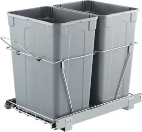 VEVOR Uittrekbare prullenbak (35 Qt + 35 Qt) voor keukenkastjes, dubbele prullenbak onder de gootsteen, afvalcontainer voor onder de gootsteen, met robuust metalen schuifsysteem met volledige uittrekfunctie en handgreep