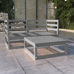 vidaXL 3-delige Loungeset massief grenenhout grijs