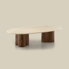Salontafel Walnoot Met Travertin - 130 X 70cm.