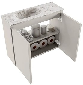 Mondiaz Ture DLux toiletmeubel 60cm linen met wastafel glace links met kraangat