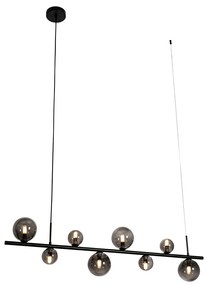 Eettafel / Eetkamer Hanglamp zwart met smoke glas langwerpig 8-lichts - Monaco Design, Modern G9 Binnenverlichting Lamp