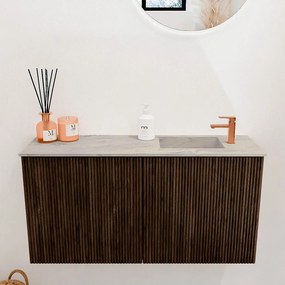 Mondiaz Joya DLux 80cm toiletmeubel walnut met wastafel faye rechts 1 kraangat glace