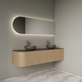 Gliss Design Alluro badmeubel ribbelfront met ronding links 160cm mist en zwart leisteen toppaneel
