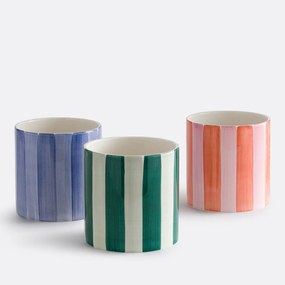 Gestreepte bloempot van keramiek, diameter 14 cm, Jaoma