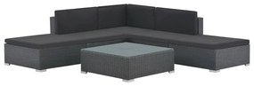 vidaXL 6-delige Loungeset met kussens poly rattan zwart