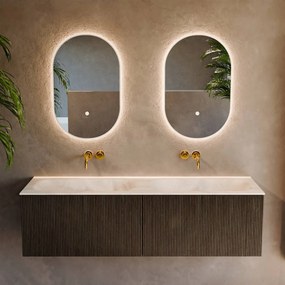 Mondiaz Kurve-dlux 150cm badmeubel shadow met 2 lades en wastafel stor small dubbel zonder kraangat ostra