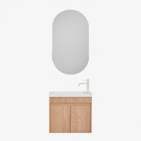 Narek Zwevend Houten Badkamermeubelset Met Geïntegreerde Wastafel Ash Brown & Ovaal Met Opbergruimte Zwart 50x90 Cm Oricsa & Tapioca Beige - Sklum