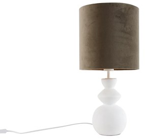 Design tafellamp wit velours kap taupe met goud 25 cm - Alisia Design E27 rond Binnenverlichting Lamp
