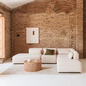 4-delige Modulaire Hoekbank Met Dubbele Chaise Longue Fogler Teddystof Crème Beige - Sklum