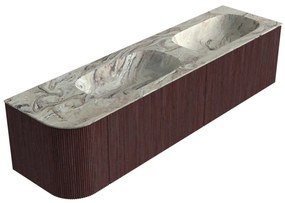 Mondiaz Kurve-dlux 175cm badmeubel ronding links ruby met 2 lades en 1 deur en wastafel stor small dubbel/rechts zonder kraangat glace