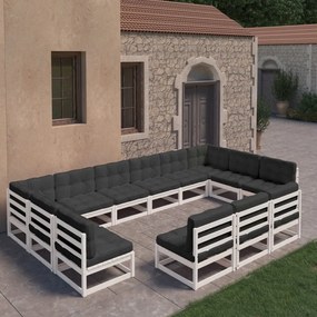 vidaXL 13-delige Loungeset met kussens massief grenenhout wit