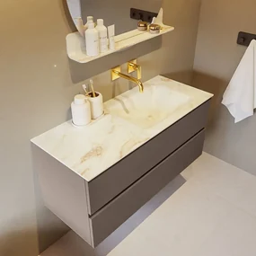 Mondiaz Vica DLux badmeubel 110cm smoke 2 lades met wastafel frappe rechts zonder kraangat