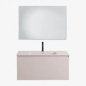 Macrae Houten Badkamermeubelset Met Geïntegreerde Wastafel Beige – Linnen & Rechthoekige Led En Anticondens 100x70 Cm Riben - Sklum