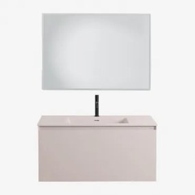Macrae Zwevend Houten Badkamermeubelset Met Geïntegreerde Wastafel Beige – Linnen & Rechthoekige Led En Anticondens 100x70 Cm Riben & Mat Zwart ↑20 Cm