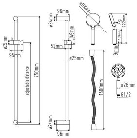 Sento Bow RVS316 Thermostaat douchekraan inclusief RVS316 glijstangset