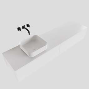 Zaro Lagom volledig naadloos solid surface onderkast met topblad 180cm mat wit met 2 lades Push tot open. Compleet met solid surface opzetkom met 0 kraangat(en)