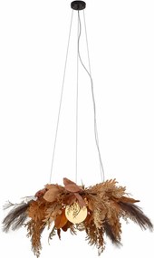 Japandi hanglamp zwart met beige bloemen en wit glas - Flower Power