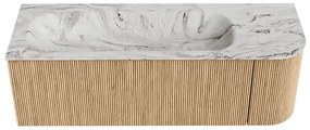 Mondiaz Kurve-dlux 135cm badmeubel ronding rechts oak met 1 lade en deur en wastafel big medium kraangat links glace