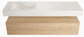 Mondiaz Alan DLux badmeubel 150cm washed oak 1 lade met wastafel ostra links zonder kraangat