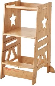 VEVOR Opstapje Kinderen 158,9 kg Draagvermogen Opstapje 844 x 553 x 482 mm Kruk Grenenhout Bamboe Bord Hoogte Verstelbaar van 328 tot 520 mm Leertoren Kinderkrukje Opstapje Kinderkrukje