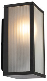 Buiten wandlamp zwart met ribbel glas IP44 - Charlois