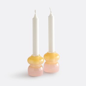 Set van 2 tweekleurige glazen kandelaars, hoogte 8 cm, Solia