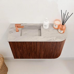 Mondiaz Joya DLux 60cm toiletmeubel ronding rechts ruby met wastafel faye links 1 kraangat glace