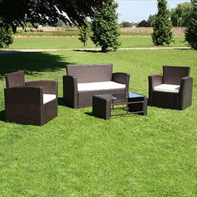 vidaXL 4-delige Loungeset met kussens poly rattan bruin