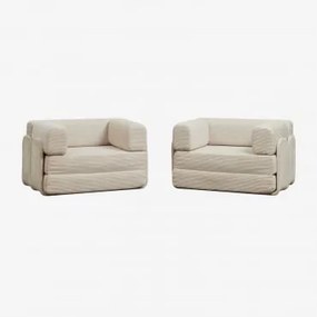 Pack Van 2 Slaapfauteuils Van Fluweel, Vacuüm Verpakt Kyoto Corduroy Beige – Linnen - Sklum