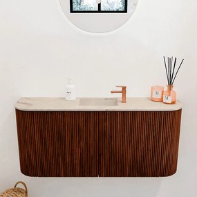 Mondiaz Joya DLux 95cm toiletmeubel ronding links/rechts ruby met wastafel faye midden 1 kraangat frappe