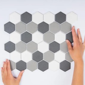 The Mosaic Factory London mozaïektegel - 28.2x32.1cm - wand en vloertegel - Zeshoek/Hexagon - Porselein Contrast mix Mat LOH10MIX3
