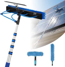 VEVOR 2-in-1 telescopische reinigingsborstel voor zonnepanelen, fotovoltaïsche reinigingsset met 1,2-4,6 m aluminium telescoop, 20 m wateraansluiting, wisser, zeepdispenser en reinigingsborstel voor zonne-energiesystemen, ramen en terrasdaken.