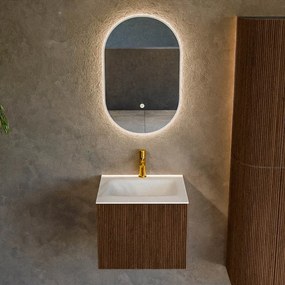 Mondiaz Kurve 50cm badmeubel walnut met 1 lade en wastafel grunne midden 1 kraangat