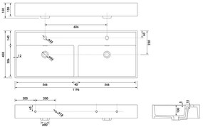 Brauer Gravity dubbele wastafel mineraalmarmer 120cm met 2 kraangaten wit glans