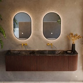 Mondiaz Kurve-dlux 175cm badmeubel ronding rechts ruby met 2 lades en 1 deur en wastafel stor small dubbel/links zonder kraangat lava