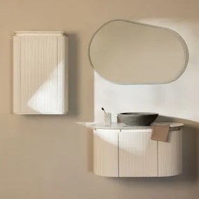 Carsone Houten Badkamermeubelset Wit & Wit & Rond Grijs Cement Ø40 Cm Tarsis & Ovaal Led En Anticondens 100x80 Cm Meunier & Zonder Kraan - Sklum