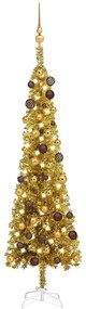 vidaXL Kerstboom met LED's en kerstballen smal 150 cm goudkleurig