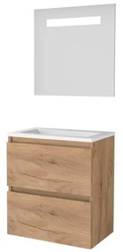 Basic-Line Economic 39 badkamermeubelset - 60x39cm - greeploos - 2 lades - acryl wastafel - 1 kraangat - Spiegel - geintegreerde LED verlichting - MFC Whisky Oak 1810286