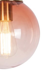 Art Deco hanglamp messing met roze glas 20 cm - Pallon Art Deco E27 bol / globe / rond Binnenverlichting Lamp