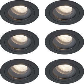 Set van 6 moderne inbouwspots zwart draai- en kantelbaar IP44 - Chuck
